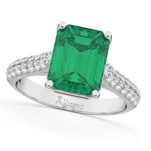 Emerald-cut Emerald and Diamond Engagement Ring 18k White Gold 5.54ct - All