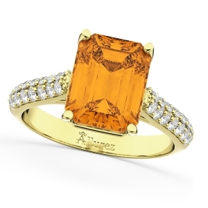 Emerald-cut Citrine and Diamond Ring 14k Yellow Gold 5.54ct - All