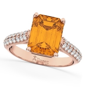 Emerald-cut Citrine and Diamond Ring 14k Rose Gold 5.54ct - All