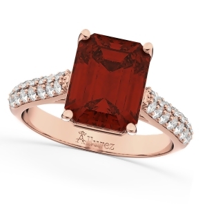 Emerald-cut Garnet and Diamond Ring 18k Rose Gold 5.54ct - All
