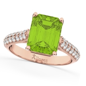 Emerald-cut Peridot and Diamond Ring 14k Rose Gold 5.54ct - All