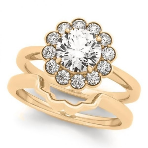 Diamond Floral Halo Engagement Ring Bridal Set 14k Yellow Gold 1.33ct - All
