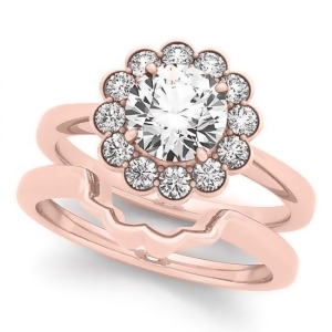 Diamond Floral Halo Engagement Ring Bridal Set 14k Rose Gold 1.33ct - All