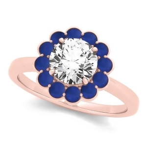 Diamond and Blue Sapphire Halo Engagement Ring 14k Rose Gold 1.33ct - All