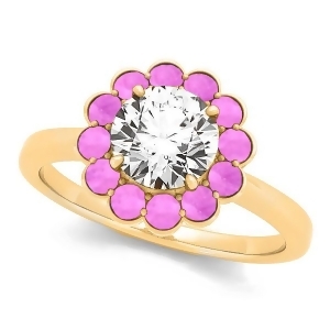 Diamond and Pink Sapphire Halo Engagement Ring 14k Yellow Gold 1.33ct - All