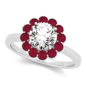 Diamond and Ruby Halo Engagement Ring 14k White Gold 1.33ct - All