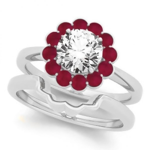 Diamond and Ruby Halo Bridal Set 14k White Gold 1.33ct - All