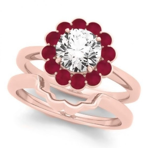 Diamond and Ruby Halo Bridal Set 14k Rose Gold 1.33ct - All