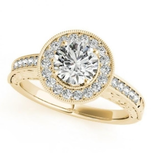 Diamond Halo Antique Style Design Engagement Ring 14k Yellow Gold 1.08ct - All