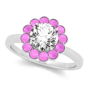 Diamond and Pink Sapphire Halo Engagement Ring Palladium 1.33ct - All