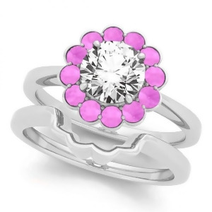 Diamond and Pink Sapphire Halo Bridal Set Platinum 1.33ct - All