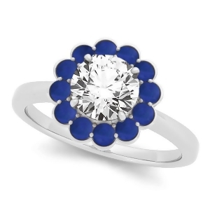 Diamond and Blue Sapphire Halo Engagement Ring Palladium 1.33ct - All