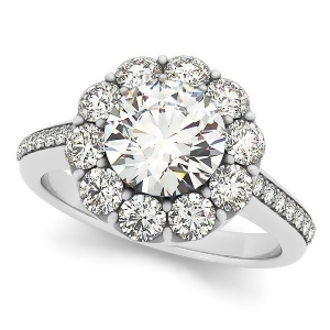 Floral Design Round Halo Engagement Ring 14k White Gold 2.50ct - All