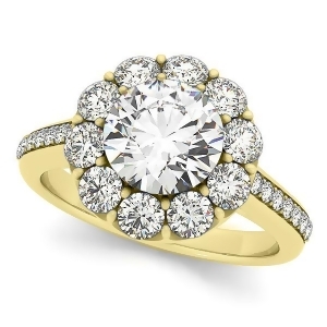 Floral Design Round Halo Engagement Ring 14k Yellow Gold 2.50ct - All