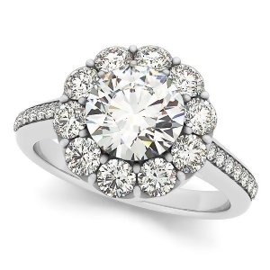 Floral Design Round Halo Engagement Ring 18k White Gold 2.50ct - All