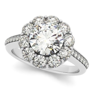 Floral Design Round Halo Engagement Ring Platinum 2.50ct - All