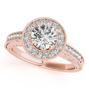 Diamond Halo Antique Style Design Engagement Ring 18k Rose Gold 1.08ct - All