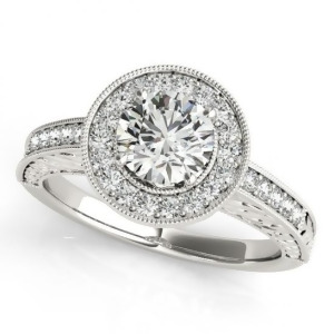 Diamond Halo Antique Style Design Engagement Ring Platinum 1.08ct - All