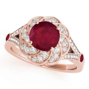 Diamond and Ruby Floral Swirl Engagement Ring 18k Rose Gold 1.25ct - All