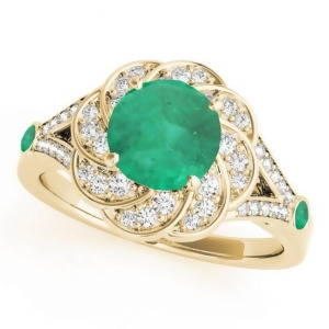 Diamond and Emerald Floral Swirl Engagement Ring 14k Yellow Gold 1.25ct - All