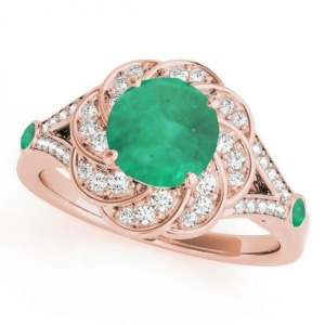 Diamond and Emerald Floral Swirl Engagement Ring 14k Rose Gold 1.25ct - All