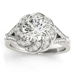 Diamond Floral Split Shank Engagement Ring Setting 14k White Gold 0.25ct - All
