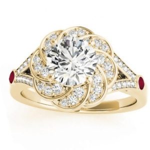 Diamond and Ruby Floral Engagement Ring Setting 14k Yellow Gold 0.25ct - All