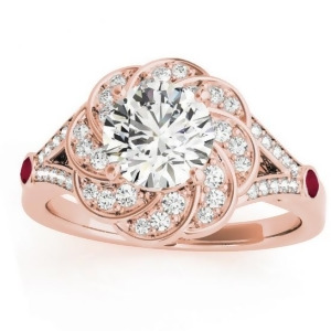 Diamond and Ruby Floral Engagement Ring Setting 14k Rose Gold 0.25ct - All