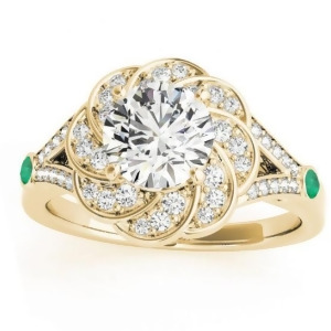 Diamond and Emerald Floral Engagement Ring Setting 14k Yellow Gold 0.25ct - All