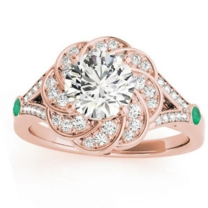 Diamond and Emerald Floral Engagement Ring Setting 14k Rose Gold 0.25ct - All