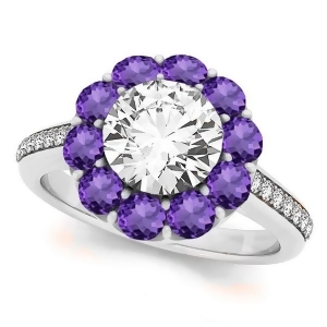 Floral Design Round Halo Amethyst Engagement Ring Platinum 2.50ct - All