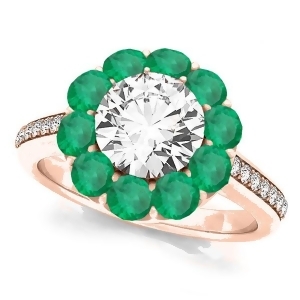 Floral Design Round Halo Emerald Engagement Ring 14k Rose Gold 2.50ct - All
