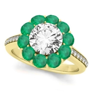 Floral Design Round Halo Emerald Engagement Ring 18k Yellow Gold 2.50ct - All