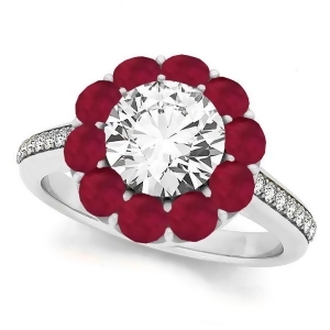 Floral Design Round Halo Ruby Engagement Ring 14k White Gold 2.50ct - All