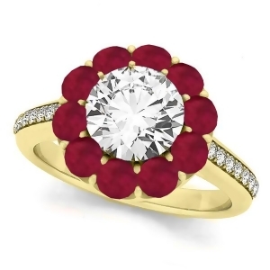 Floral Design Round Halo Ruby Engagement Ring 14k Yellow Gold 2.50ct - All