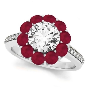 Floral Design Round Halo Ruby Engagement Ring 18k White Gold 2.50ct - All