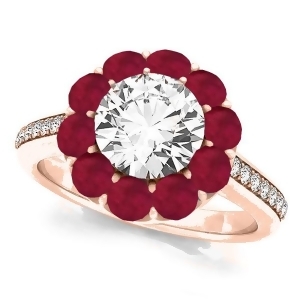 Floral Design Round Halo Ruby Engagement Ring 18k Rose Gold 2.50ct - All