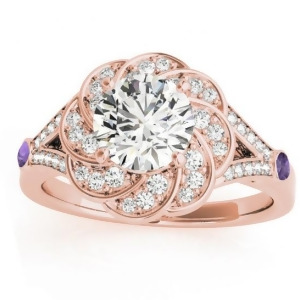 Diamond and Amethyst Floral Engagement Ring Setting 14k Rose Gold 0.25ct - All