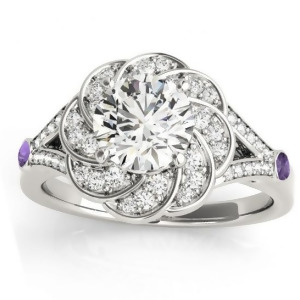 Diamond and Amethyst Floral Engagement Ring Setting 18k White Gold 0.25ct - All