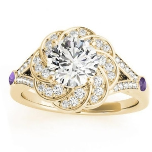 Diamond and Amethyst Floral Engagement Ring Setting 18k Yellow Gold 0.25ct - All