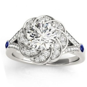 Diamond and Tanzanite Floral Engagement Ring Setting 14k White Gold 0.25ct - All