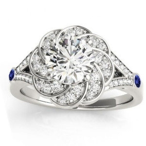 Diamond and Tanzanite Floral Engagement Ring Setting 18k White Gold 0.25ct - All