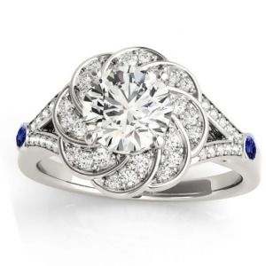 Diamond and Tanzanite Floral Engagement Ring Setting Palladium 0.25ct - All