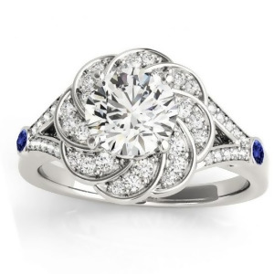 Diamond and Tanzanite Floral Engagement Ring Setting Platinum 0.25ct - All
