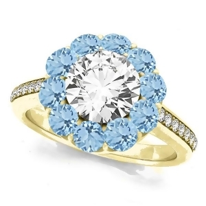 Floral Design Round Halo Aquamarine Engagement Ring 14k Yellow Gold 2.50ct - All