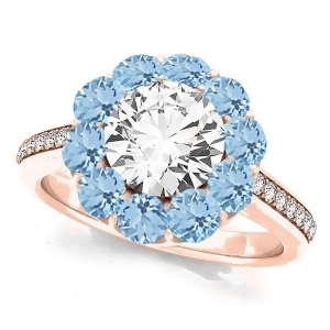 Floral Design Round Halo Aquamarine Engagement Ring 14k Rose Gold 2.50ct - All