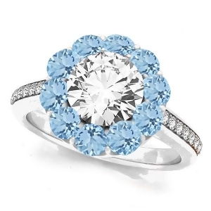 Floral Design Round Halo Aquamarine Engagement Ring Palladium 2.50ct - All