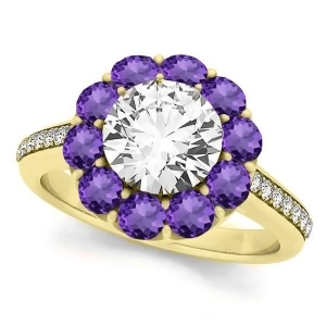 Floral Design Round Halo Amethyst Engagement Ring 14k Yellow Gold 2.50ct - All
