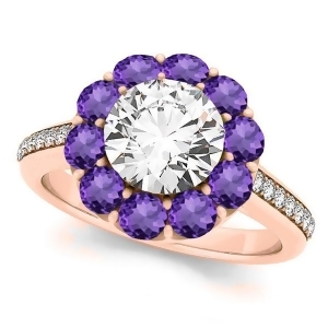 Floral Design Round Halo Amethyst Engagement Ring 18k Rose Gold 2.50ct - All