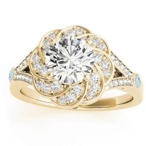 Diamond and Aquamarine Floral Engagement Ring Setting 14k Yellow Gold 0.25ct - All